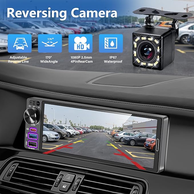 REAKOSOUND Upgrade Your Old Car – 6.5" Single Din Car Stereo with Wireless Apple CarPlay & Android Auto, Bluetooth 6.0, Backup Camera Ready, FM, USB & Type-C, EQ, SWC, MIC