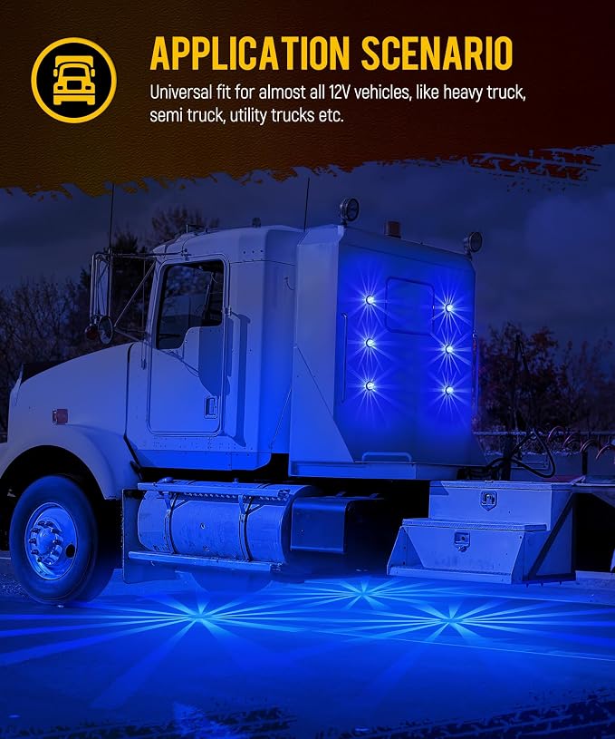 Partsam 2Pcs Glass Watermelon Lights [Patented] Clear Lens Blue LED Side Marker Clearance Lights with Bezel Replacement for Kenworth Peterbilt Freightliner Trucks