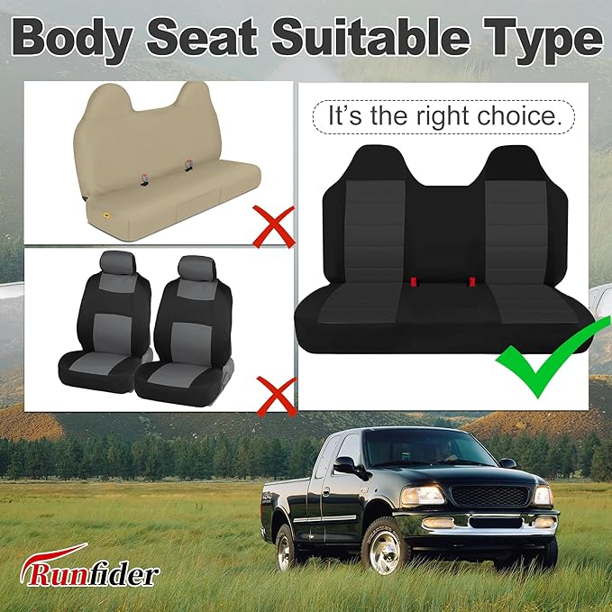 Custom Bench Seat Covers for Ford F150 1999 2000 2001 2002 2003 2004 Heavy Duty Cloth Protector Interior Accessories，Waterproof & Machine Washable - Black