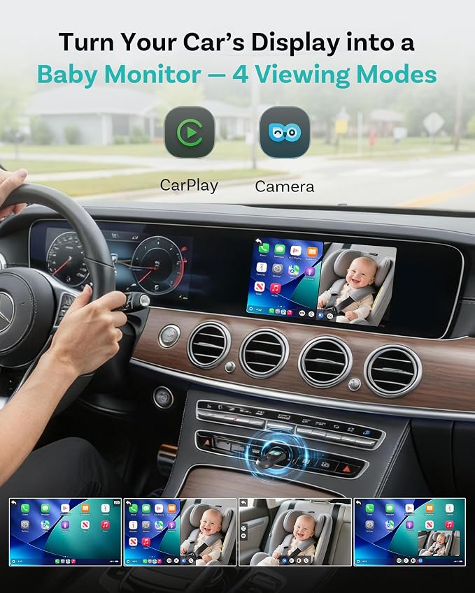 OTTOCAST Baby Car Camera Displaying on Car Screen,1080P Clear No-Glow Night Vision,Split-Screen Navigation,150°Wide Angle,Car Baby Monitor with Built-in Wireless CarPlay Cabin Care Car Adapter 2026