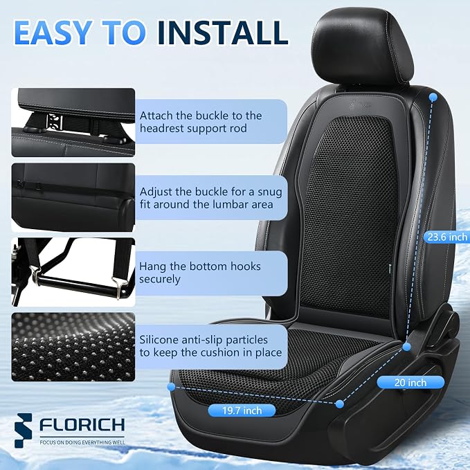 Upgraded Cooling Car Seat Cover Front Seat with Blowing&Suction, 12V-24V Ventilated Car Seat Cushion with 8 Turbo Fans, 3-Speed Adjustable Universal Fit Breathable Car Cushion for Summer Driving-Black