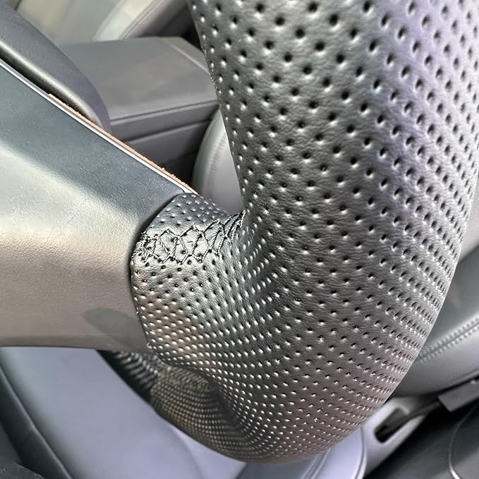 MEWANT Hand Stitch Steering Wheel Cover for Tesla Model 3 Highland Model Juniper Made of PU Carbon Fiber Faux Leather