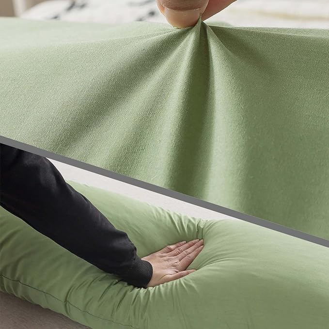 WhatsBedding Memory Foam Body Pillow with Breathable Zippered Cotton Cover, Full Body Pillow for Adults, Long Pillow for Sleeping, Firm Pillow Fluffy Supportive - Sage Green