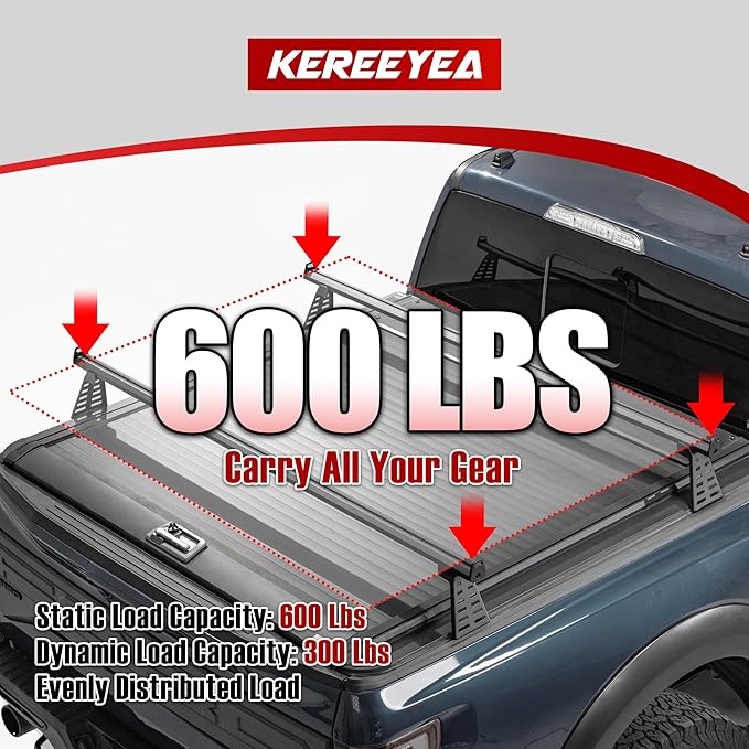 Adjustable 71.3”Heavy Duty Truck Bed Rack Cross Bars（2PCS） for Full-Size Trucks with Soft Roll-Up, Hard Rolling,Tri-Fold, Retract Hard Tonneau Covers|Aluminum Cross Bars|Fits Kayak Racks, Bike Racks