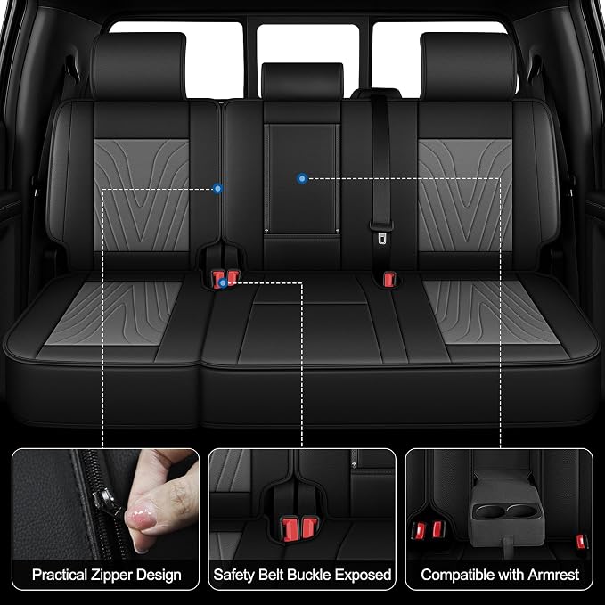 Truck Seat Covers Full Set Custom Fit for 2009-2026 Ford F150 & 2017-2026 F250/F350/F450 Super Duty Waterproof Leather Seat Protectors (Black & Gray)