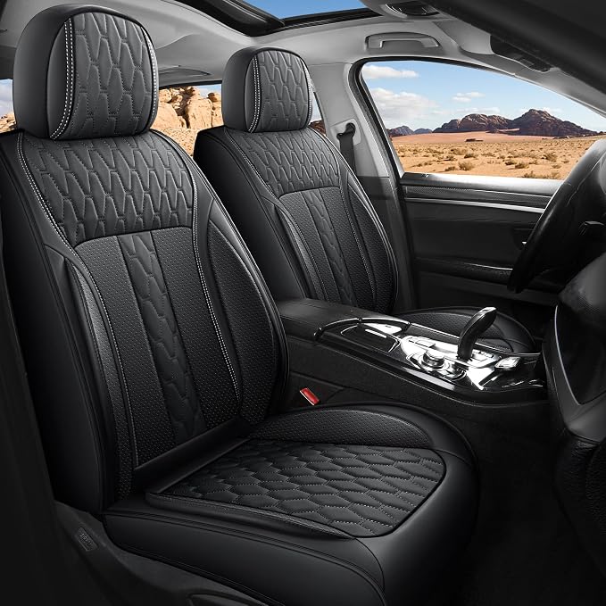 Car Seat Covers Full Set, Nappa Leather Waterproof Car Seat Protector, Airbag Compatible Universal Automotive Cushions Fit for Most Sedans, SUVs & Trucks