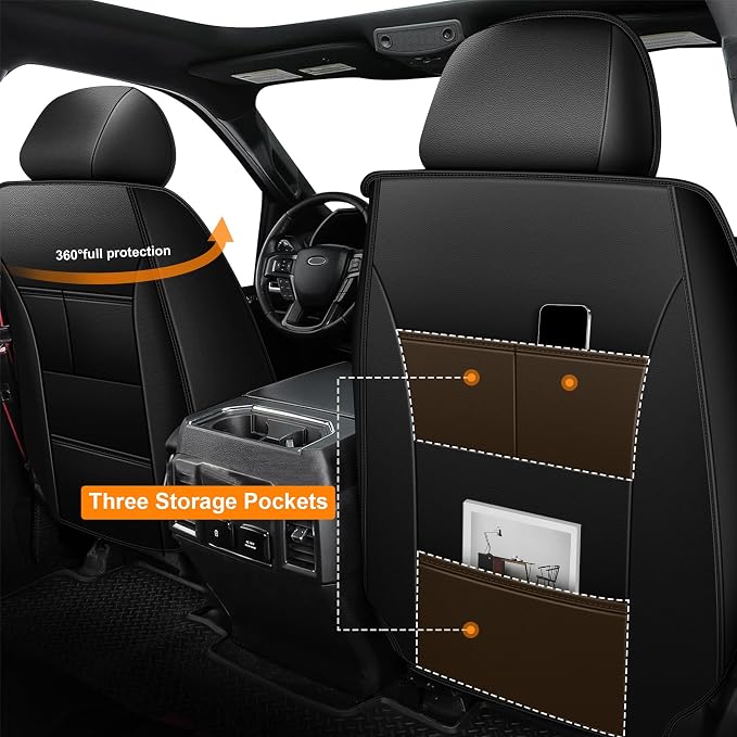 TTX LIGHTING Seat Covers for Ford F150 2009-2025 2026 and F250 F350 F450 2017-2025 2026: 2 Front Seat Pick-up Trucks Seat Covers Waterproof Leather Seat Protector (Black&Beige)