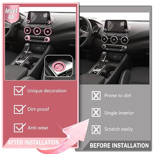 for Nissan Sentra 2025 2024 2020-2023 Accessories Knob Cover Set - Volume Tune Knob Covers, Air Conditioner, Air Vent Outlet Rings/Covers Push Start Stop Button Ring Trim for Sentra, 12Pcs (Pink)