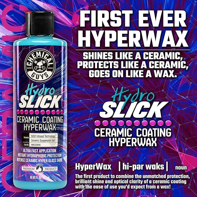 Chemical Guys WAC22916 HydroSlick SiO2 Ceramic Coating HyperWax with Premium Grade Microfiber Applicator, Blue (Pack of 2)