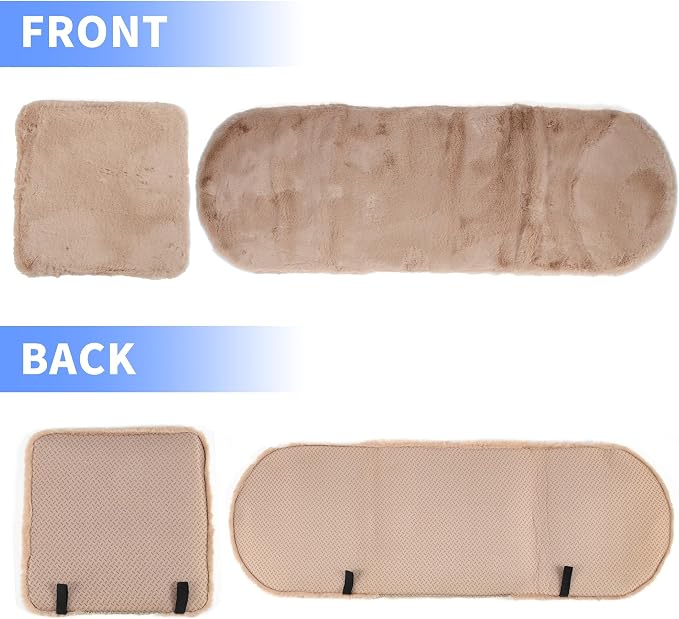 X AUTOHAUX Universal Car Seat Cover Set Car Seat Cushion for Front Rear Seat Shearling Wool Seat Mat Brown 1 Set