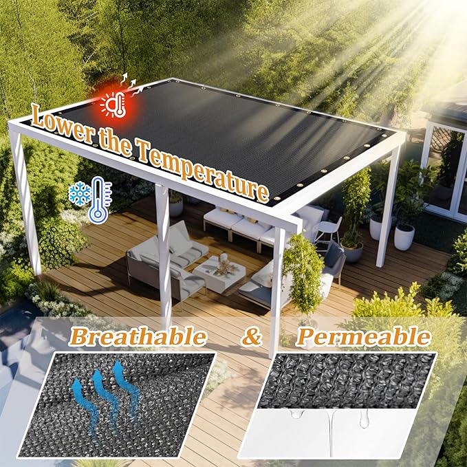 Shade&Beyond Customized Size 11' X 23' Shade Cloth with Grommets, 90% UV Protection UV Protection Mesh Tarp Sun Screens for Patio GN04, Dark Gray