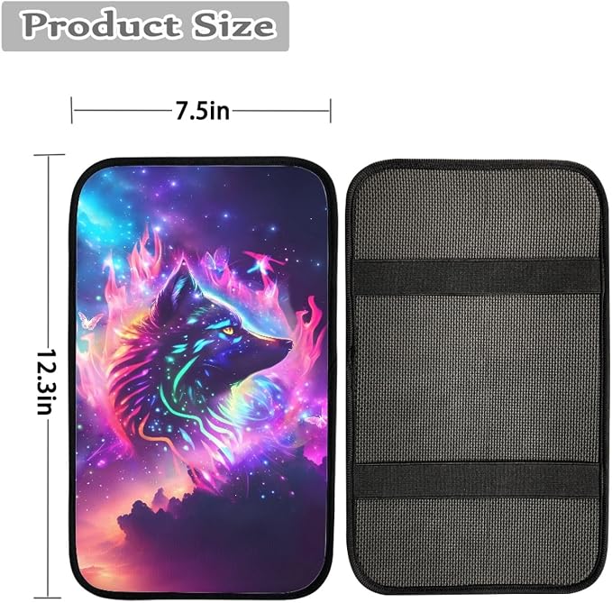Howilath Galaxy Psychedelic Wolf Print Car Front Seat Cover Accessories 10pcs Center Console Cover and Flower Steering Wheel Covers for Women Men