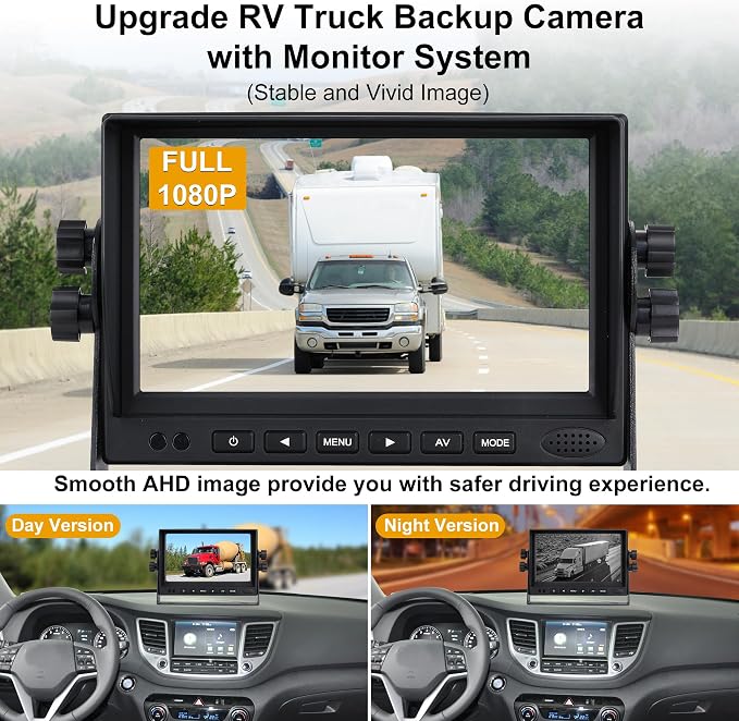 RV Backup Camera, HD 1080P Rear Cam Reverse Back up Camera System with 7 Inch Monitor for RV Truck Trailer Pickup SUV Camper Jeep Car