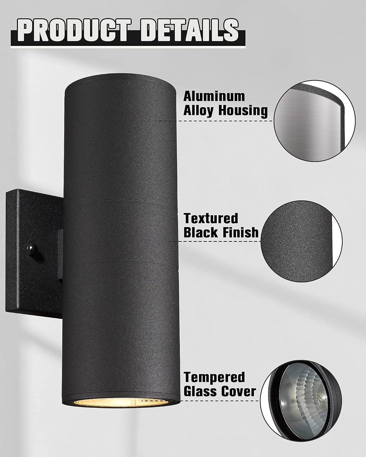 Ken & Ricky Outdoor Light Fixture, Modern Outdoor Sconce Wall Lights, Cylinder Exterior Lighting Fixtures with Tempered Glass Cover for House Porch Garage Patio Doorway Entryway -4Pack