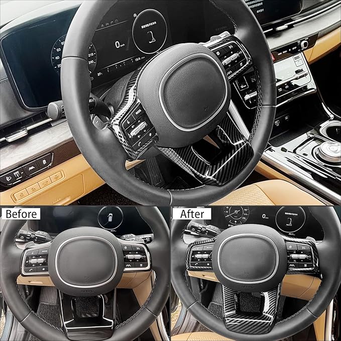 Carbon Fiber Pattern Style Steering Wheel Panel Frame Trim Cover Button Cover Molding Sticker Compatible with Kia Carnival 2022-2025 KA4 Sorento 2021-2025 MQ4 Accessories