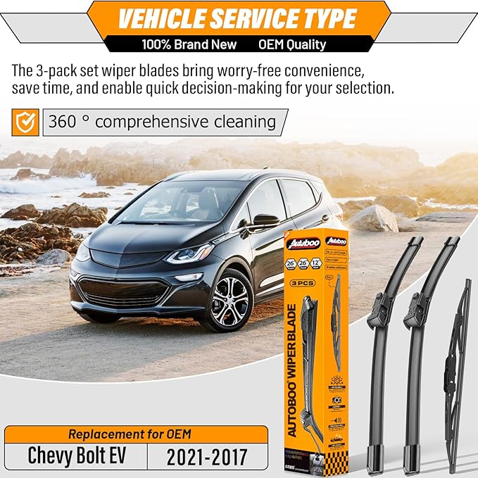 OEM Windshield Wiper Blade Replacement for Chevy Bolt EV 2017 2018 2019 2020 2021 Original Equipment All-Season Rear Wiper Blade Set 26+26+12 (Set of 3)