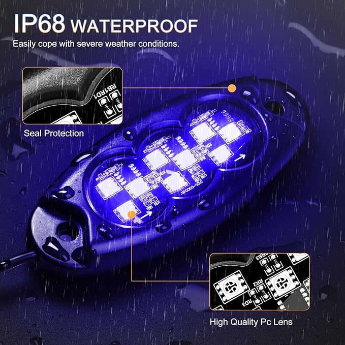 12 Pods LED Multi Chasing Color Rock Lights, APP/RF Control Waterproof Underglow Music Mode Off Road Exterior Kit with Brake Turn Signal for Trucks Jeep ATV UTV RV Boats