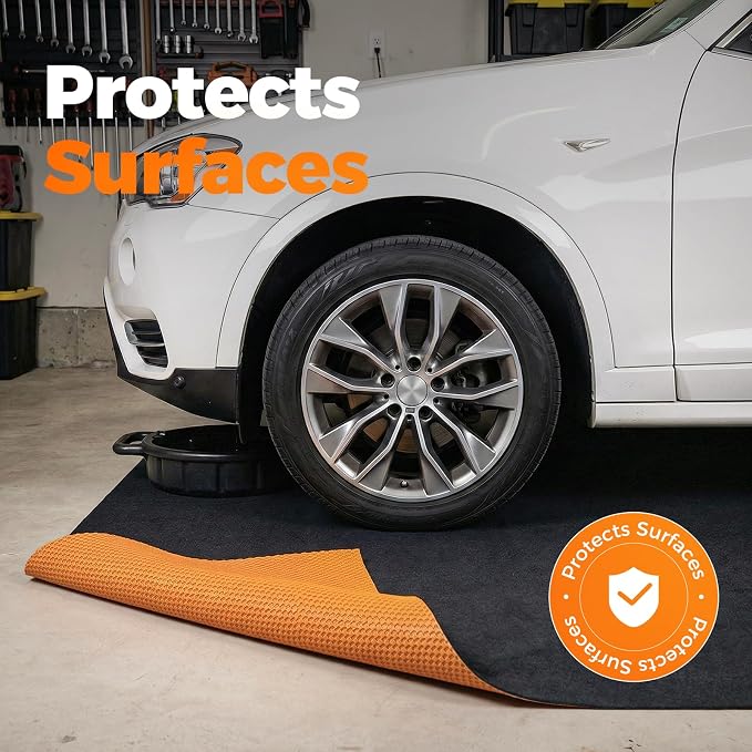 2-Pack Heavy Duty Oil Spill Mat, 1/4" Thick, Garage Floor Mat for Under Car, 64" X 32", Waterproof, Rubber Backing Protects Floor, Reusable, Absorbs All Types of Spills, Oil Absorbent Pads