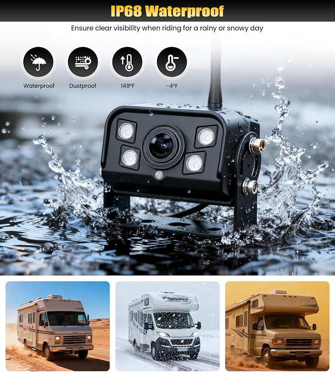 9" Wireless Backup Camera with IPS Full Touchscreen, RV Backup Camera for 360° DVR, Recording 4-Channel Split Screen, Night Vision, IP68, Blind Spot Aler, Back up Camera Systems for Truck Trailer