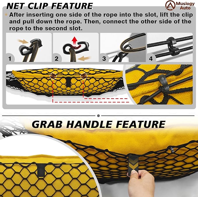 Muslogy Truck Bed Cargo Net Trunk Netting Compatible with Toyota RAV4 2019-2024 2025 Accessories, Pickup Cargo Organizer SUV Sedan Storage Net w/Heavy Duty Carabiners