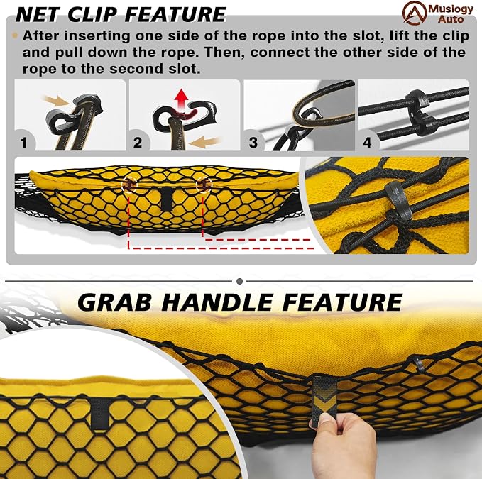 Muslogy Trunk Cargo Net Compatible with 2020-2025 2026 Kia Telluride Accessories, SUV Sedan Cargo Organizer Storage Net with Heavy Duty Carabiners
