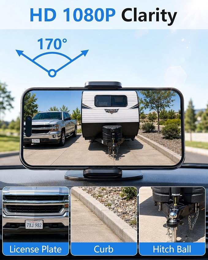Magnetic Wireless Backup Camera 5.8G Wi-Fi: 1080P HD Night Vision Hitch Camera for Trailer Hook-up & Hitching - No Wiring Solar USB 24H Battery Ideal for Trucks Trailers RVs