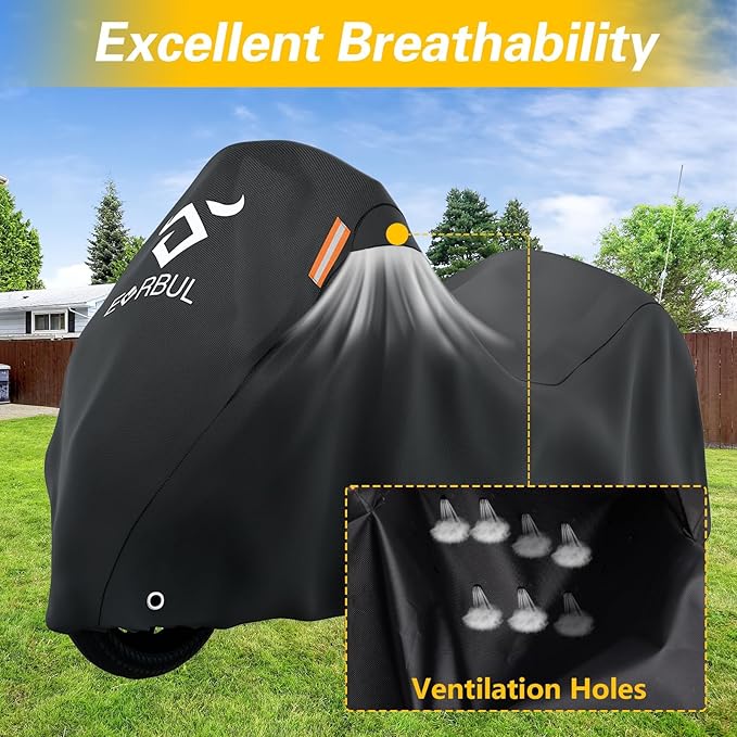 EVRBUL Trike Motorcycle Cover Waterproof 3-Wheel Vehicles Cover with Reflective Strips and Windproof Buckle Compatible with Harley Davidson CVO Tri Glide, Honda Gold Wing Trike 108× 59× 59 in
