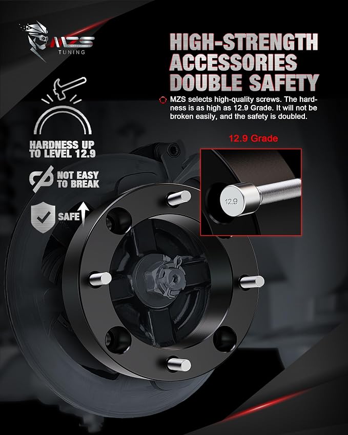 MZS 4x156 Wheel Spacers, 2" Thick 131mm Bore 3/8"-24 Studs Compatible with Ranger RZR Sportsman Xplorer 400 500 600 700 800 - ATV 4 Lug for Lakota KSF 250 KXT 250, Black Set of 2
