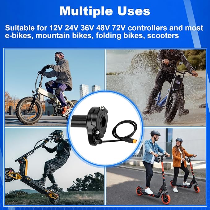 Ebike Full Twist Throttle for Macfox, 3 Pin Surron Style Throttle Grip Kit 12V-72V Compatible with HappyRun Freego Heybike Electric Dirt Bike
