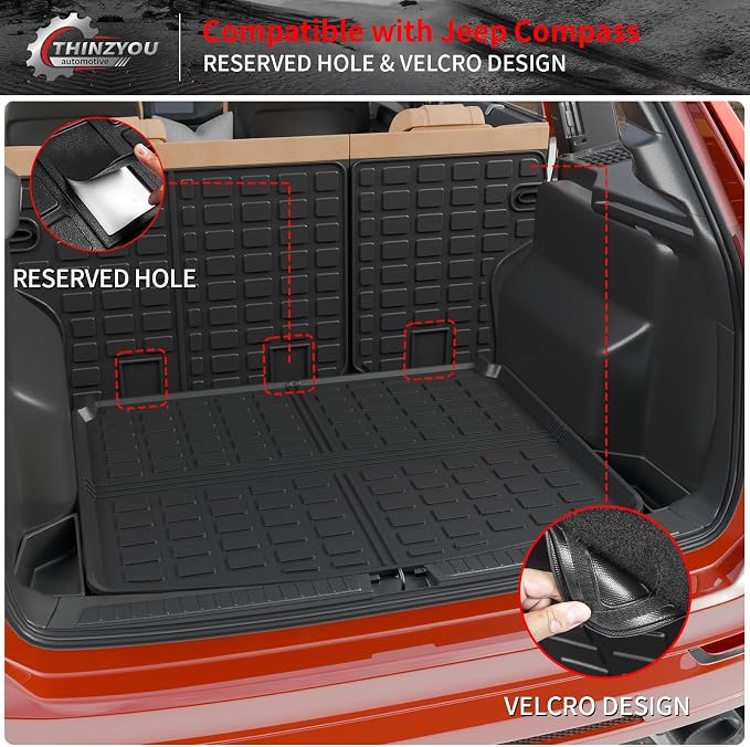 Cargo Mat Compatible with 2017-2025 2026 Jeep Compass Trunk Mat Cargo Liner TPE All Weather Back Seat Cover Protector 2024 Compass Accessories (Trunk Mat+Backrest Mats)