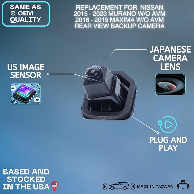 Backup Camera Replaces for Nissan 2015 2016 2017 2018 2019 2020 2021 2022 2023 Murano w/o AVM | 2016 2017 2018 2019 Maxima w/o AVM OE Part # 284425AA1C 284425AA0C (28442-5AA1C 28442-5AA0C)