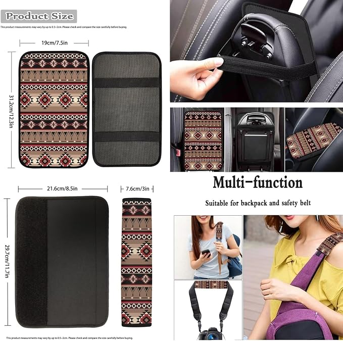 Dreaweet Native American Car Seat Covers Full Set Southwestern Aztec Navajo Seat Covers with Steering Wheel Cover/Armrest Cover/Seatbelt Covers/Car Coasters/Gear Shift Cover/Handbrake Cover