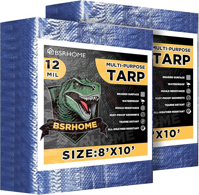 Tarps Waterproof 8x10 Feet, 2 Pack Heavy Duty Blue Tarp Cover 12 Mil Thick, Resistant Plastic Tarpaulin with Metal Grommets, Outdoor Tarp Cover for Car,Trailer
