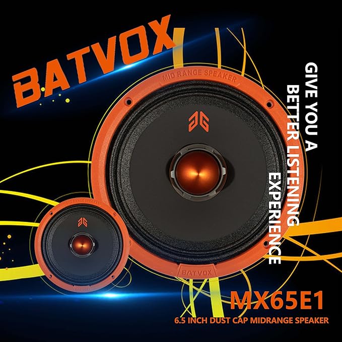 MX65E1 Loudspeaker 6.5 Inch Midrange 400 Watts 6 Ohms Orange Bullet, Premium Quality Audio Door Speakers for Car or Truck Stereo Sound System, Orange (2 Speakers)
