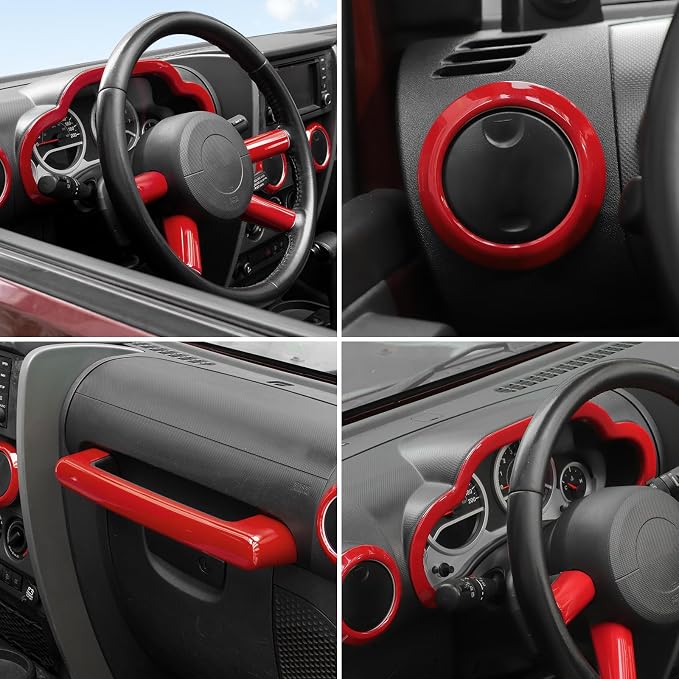 JeCar 10pcs for Jeep Wrangler Interior Trim Kit Red Interior Accessories for 2007-2010 Jeep Wrangler JK JKU Sahara Sport Rubicon & Unlimited