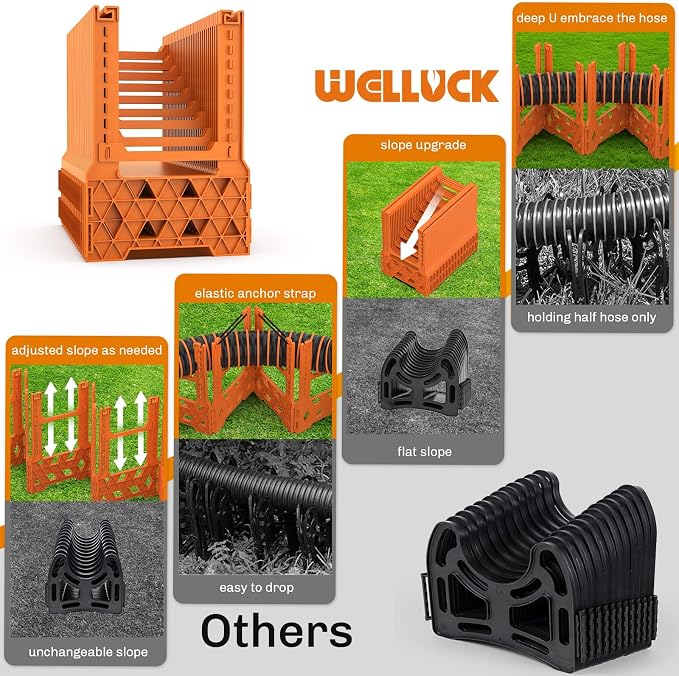 WELLUCK RV Sewer Hose Support 15FT, Blaze Orange RV Sewer Support with Adjustable Height Design, Secure Rubber Band and Carry Strap, Quick Setup and Collapse for Campers Travel Trailers and Motorhome