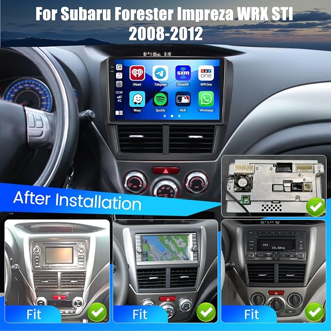 Hikity 4+64G Android 15 Car Stereo for Subaru Forester Impreza WRX STI 2008-2012, 9” Touchscreen Radio with CarPlay, Android Auto, Bluetooth, GPS Navigation, WiFi, DSP, FM, RDS + AHD Backup Camera
