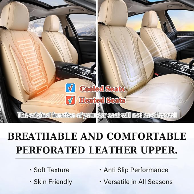 Coverado Car Seat Covers for Front Seat, Leather Seat Covers for Cars, Front Seat Covers, Waterproof Car Seat Protectors Car Seat Cushions Universal for Most Vehicles, Beige