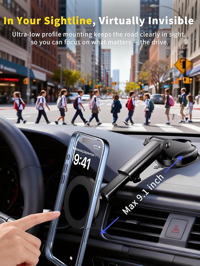 RayLink for Military-Grade Magnetic Car Mount【122+lbs Suction & 25lbs Magnet】 for MagSafe Phone Holder【3-in-1 Windshield+Vent+Dash】 Universal Cell Phone Holder for Car Truck SUV
