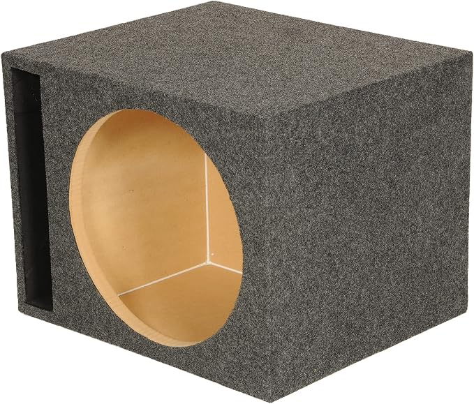 QPower 15 Inch Heavy-Duty Single Vented Carpet Covered Durable Car Audio Vehicle Subwoofer Enclosure Woofer Box, Charcoal Gray