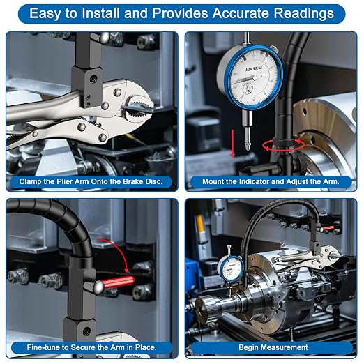HDLNKAK Disc and Rotor/Ball Joint Gage Set, 0-1'' Dial Indicator 0.001'' (Blue) and 360 Deg Flexible Stem Holder,Automobile Brake disc Flatness Measurement Tool