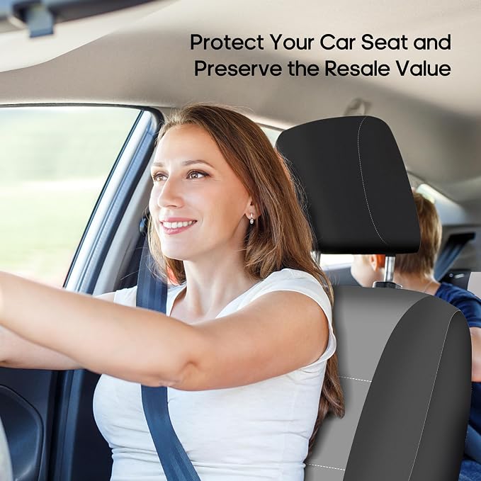 FH Group Waterproof Neoprene Car Seat Covers Front Set – Universal Fit Front Seat Covers with Storage Pockets, Airbag Compatible Automotive Seat Covers for Cars, SUVs & Vans, Gray