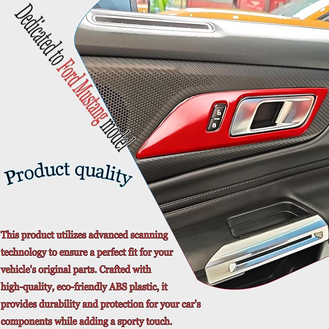 MUXEE Inner Door Handle Cover，for Ford Mustang 2024-2026 / Shelby GT350 2015-2020 / GT500 2020-2022，ABS Wine red Decal Interior Trim Cover Accessories (Without Memory seat Button Style)