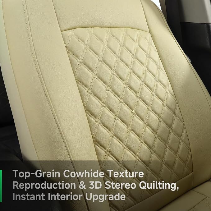 GIANT PANDA 2PCS Front Car Seat Cover for Toyota Rav4 Camry Highlander Corolla Prius Corolla Cross Venza Avalon, Faux Leather Bucket Seat Covers (Beige)