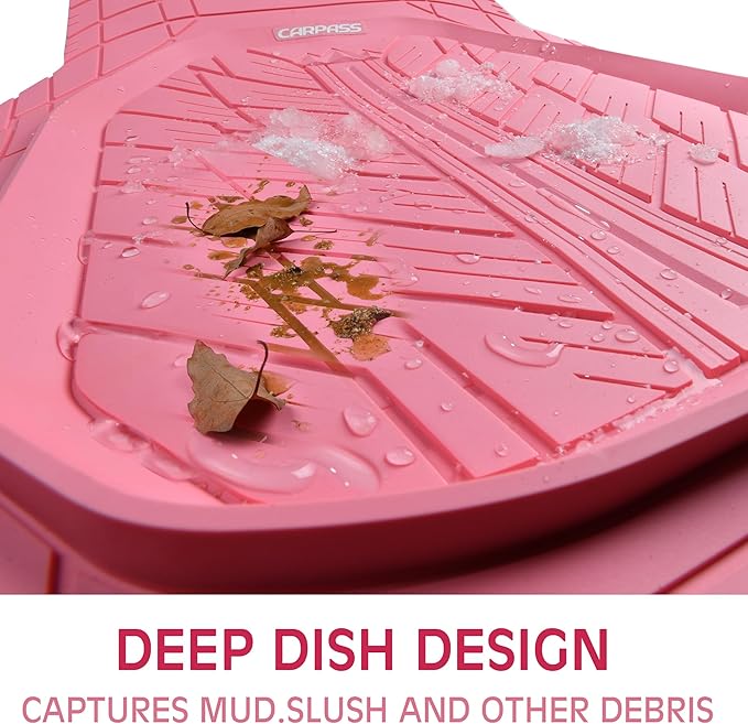 CAR PASS DeepDish Pink Floor Mats for Cars Full Set,Heavy Duty Rubber Car Mats 3-Piece,Universal Waterproof Trim-to Fit Automotive Floor Mats for Truck Van SUV, Durable All-Weather Car Mats (Pink)