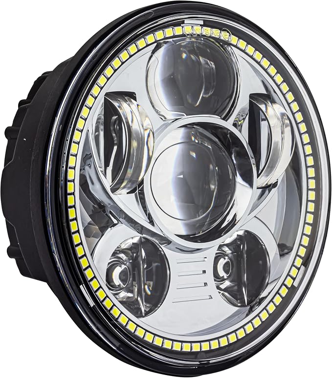 Eagle Lights 8900CG3H-SCOUT Indian Scout Motorcycle Headlight with White Halo Ring, Fits 2015+ Scout 60, Scout and Bobber, Chrome