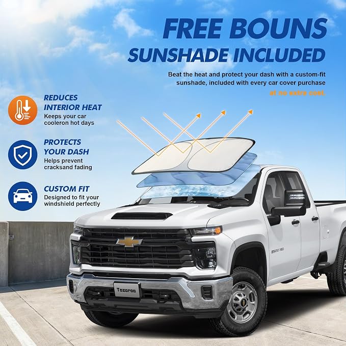 Car Cover Waterproof All-Weather,Heavy-Duty Outdoor Full Exterior Automobiles Truck(Length 251-262 inch) with Windshield Sun Shade Universal Fit RAM 2500 3500, Silverado 1500 2500 3500 etc