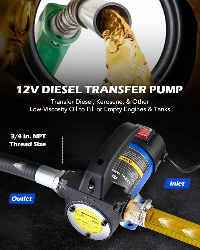 Orion Motor Tech Diesel Transfer Pump, 12V Fuel Transfer Pump, 12 gpm Portable Electric Fuel Pump for Oil Change, Automotive Marine Self Priming Oil Extractor Pump Suction Pump, Oil Not Included