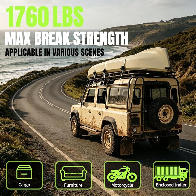 Retractable Ratchet Straps, 4-Pack, 1 Inch x 12 Feet Heavy Duty Tie Downs, 1760lb Break Strength, Self Retracting for Truck, Cargo, Trailer, Motorcycle, ATV, UTV (Grey, 4pack)