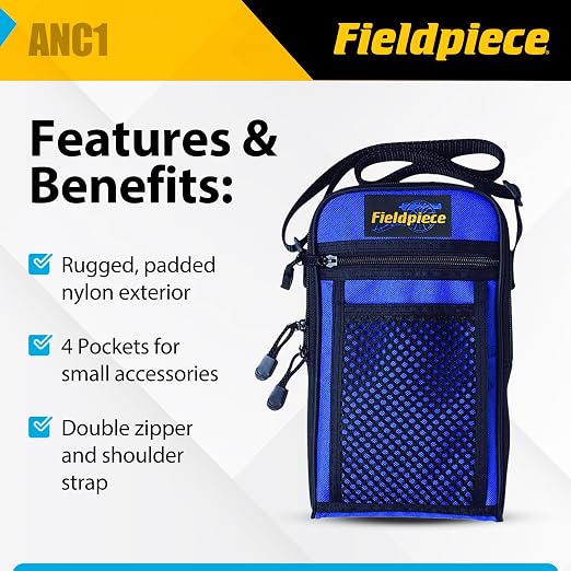 Fieldpiece - ANC1 Deluxe Meter Case - Padded HVAC Meter Case with 4 Pockets, Rugged Nylon Tool Pouch with Zipper and Shoulder Strap - Includes HS30 Series Stick Meters